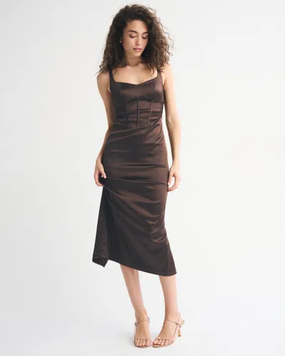 Abercrombie & Fitch Corset Midi Dress In Brown