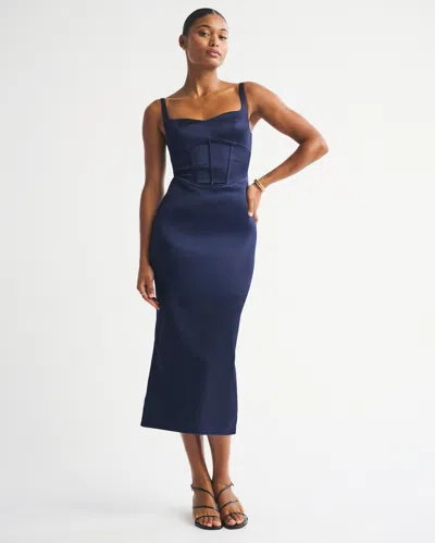 Abercrombie & Fitch Corset Midi Dress In Blue