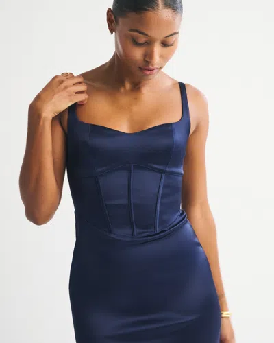 Abercrombie & Fitch Corset Midi Dress In Blue