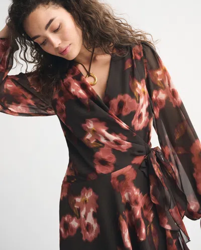 Abercrombie & Fitch Long-sleeve Plunge Wrap Mini Dress In Brown