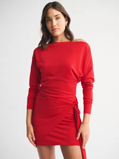 Abercrombie & Fitch Long-sleeve Draped Knit Mini Dress In Red
