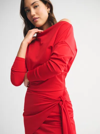 Abercrombie & Fitch Long-sleeve Draped Knit Mini Dress In Red