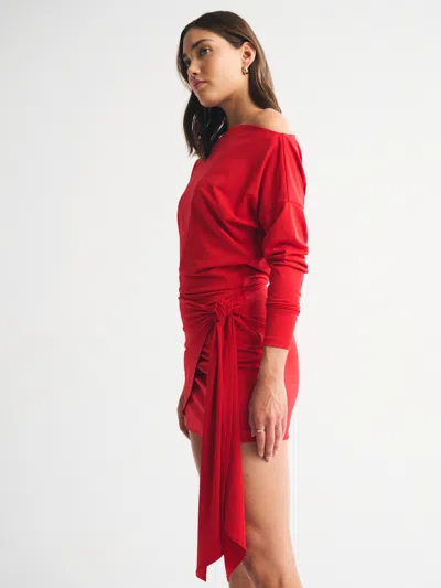 Abercrombie & Fitch Long-sleeve Draped Knit Mini Dress In Red