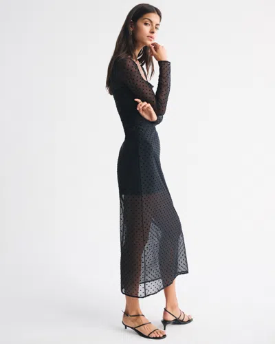 Abercrombie & Fitch Bra-free Long-sleeve Mesh Maxi Dress In Pink