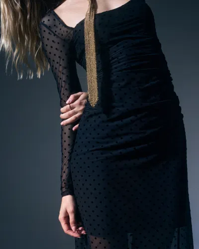 Abercrombie & Fitch Bra-free Long-sleeve Mesh Maxi Dress In Pink