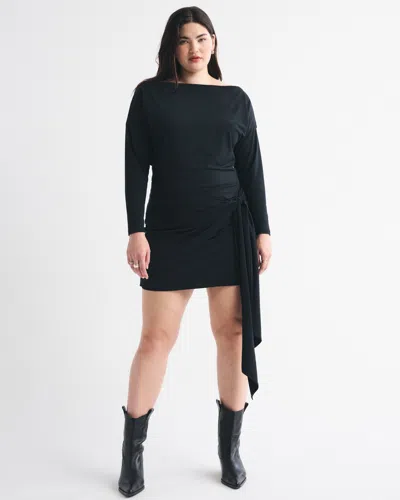 Abercrombie & Fitch Long-sleeve Draped Knit Mini Dress In Black