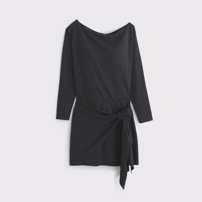 Abercrombie & Fitch Long-sleeve Draped Knit Mini Dress In Black