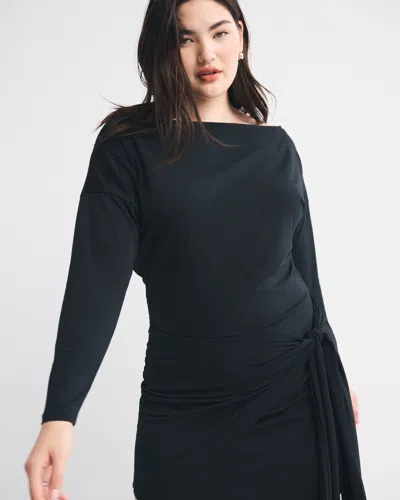Abercrombie & Fitch Long-sleeve Draped Knit Mini Dress In Black