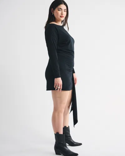 Abercrombie & Fitch Long-sleeve Draped Knit Mini Dress In Black