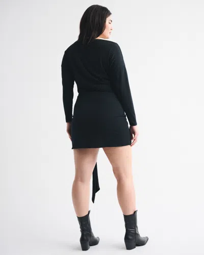 Abercrombie & Fitch Long-sleeve Draped Knit Mini Dress In Black
