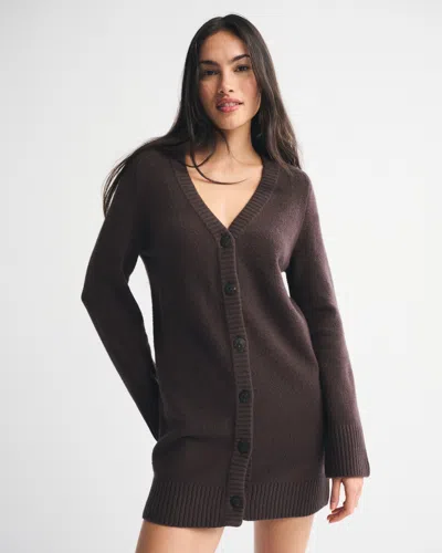 Abercrombie & Fitch Long-sleeve Cardigan Mini Sweater Dress In Brown