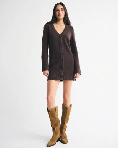 Abercrombie & Fitch Long-sleeve Cardigan Mini Sweater Dress In Brown