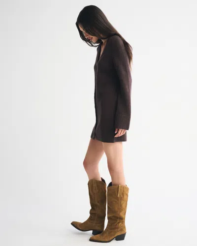 Abercrombie & Fitch Long-sleeve Cardigan Mini Sweater Dress In Brown