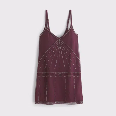 Abercrombie & Fitch V-neck Beaded Mini Dress In Burgundy
