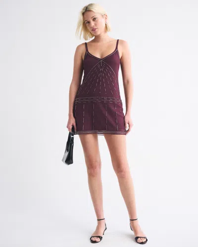 Abercrombie & Fitch V-neck Beaded Mini Dress In Burgundy