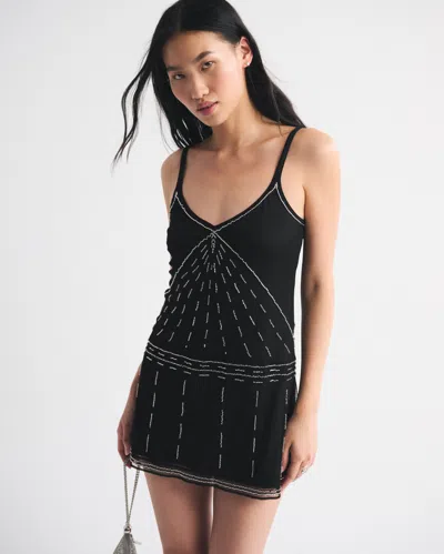 Abercrombie & Fitch V-neck Beaded Mini Dress In Black