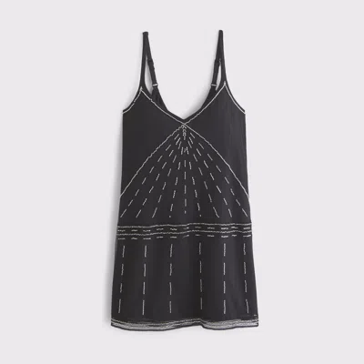 Abercrombie & Fitch V-neck Beaded Mini Dress In Black