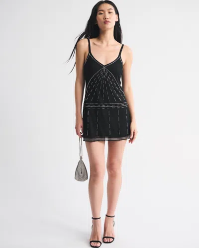 Abercrombie & Fitch V-neck Beaded Mini Dress In Black