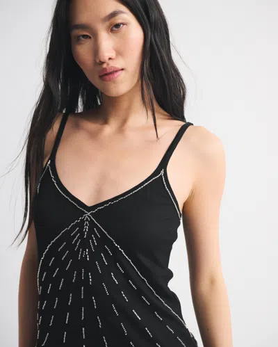 Abercrombie & Fitch V-neck Beaded Mini Dress In Black