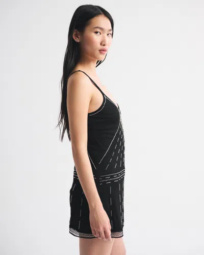 Abercrombie & Fitch V-neck Beaded Mini Dress In Black