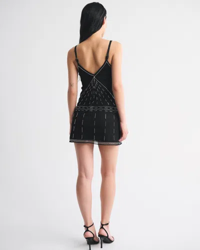 Abercrombie & Fitch V-neck Beaded Mini Dress In Black