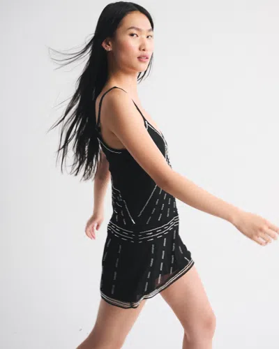 Abercrombie & Fitch V-neck Beaded Mini Dress In Black