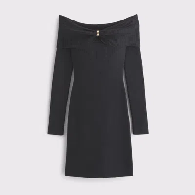 Abercrombie & Fitch Off-the-shoulder Hardware Mini Sweater Dress In Black