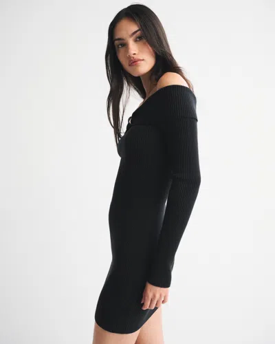 Abercrombie & Fitch Off-the-shoulder Hardware Mini Sweater Dress In Black