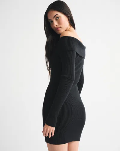 Abercrombie & Fitch Off-the-shoulder Hardware Mini Sweater Dress In Black