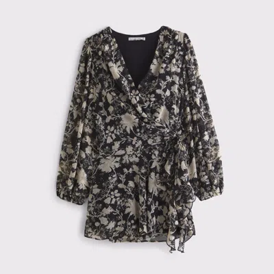 Abercrombie & Fitch Long-sleeve Plunge Wrap Mini Dress In Black