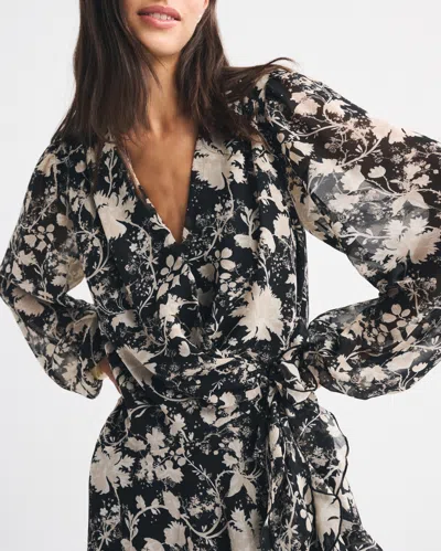 Abercrombie & Fitch Long-sleeve Plunge Wrap Mini Dress In Black