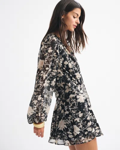 Abercrombie & Fitch Long-sleeve Plunge Wrap Mini Dress In Black