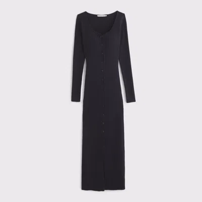 Abercrombie & Fitch Long-sleeve Button-through Maxi Sweater Dress In Black