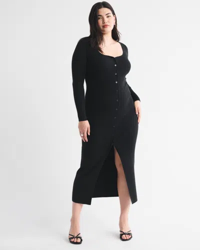 Abercrombie & Fitch Long-sleeve Button-through Maxi Sweater Dress In Black