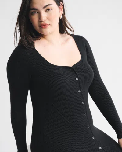 Abercrombie & Fitch Long-sleeve Button-through Maxi Sweater Dress In Black