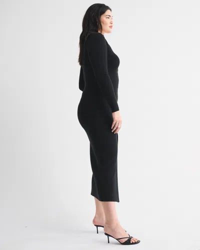 Abercrombie & Fitch Long-sleeve Button-through Maxi Sweater Dress In Black