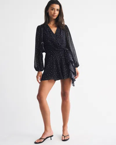 Abercrombie & Fitch Long-sleeve Plunge Wrap Mini Dress In Brown