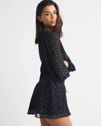 Abercrombie & Fitch Long-sleeve Plunge Wrap Mini Dress In Brown