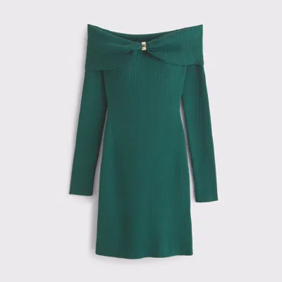 Abercrombie & Fitch Off-the-shoulder Hardware Mini Sweater Dress In Green