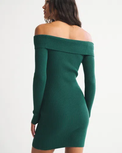 Abercrombie & Fitch Off-the-shoulder Hardware Mini Sweater Dress In Green