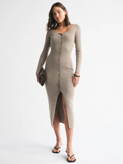 Abercrombie & Fitch Long-sleeve Button-through Maxi Sweater Dress In Brown