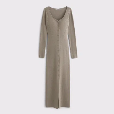 Abercrombie & Fitch Long-sleeve Button-through Maxi Sweater Dress In Brown
