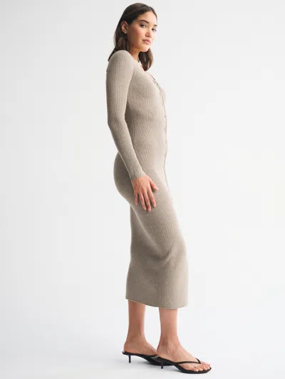Abercrombie & Fitch Long-sleeve Button-through Maxi Sweater Dress In Brown