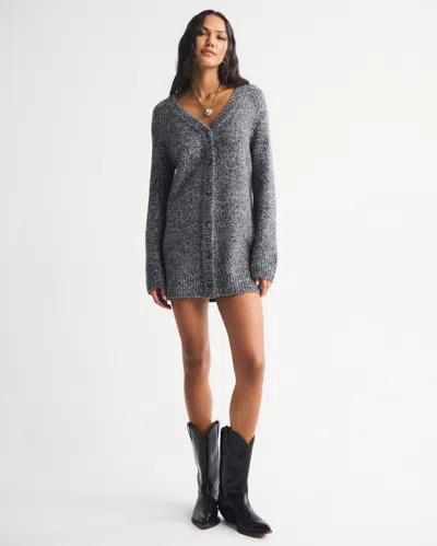 Abercrombie & Fitch Long-sleeve Cardigan Mini Sweater Dress In Gray