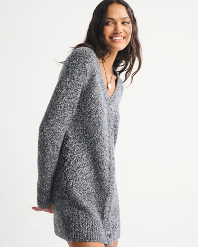 Abercrombie & Fitch Long-sleeve Cardigan Mini Sweater Dress In Gray