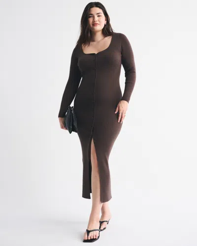 Abercrombie & Fitch Long-sleeve Button-through Maxi Sweater Dress In Brown