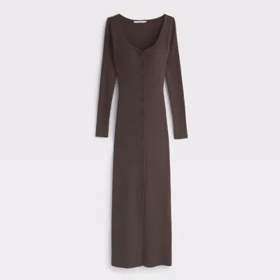 Abercrombie & Fitch Long-sleeve Button-through Maxi Sweater Dress In Brown