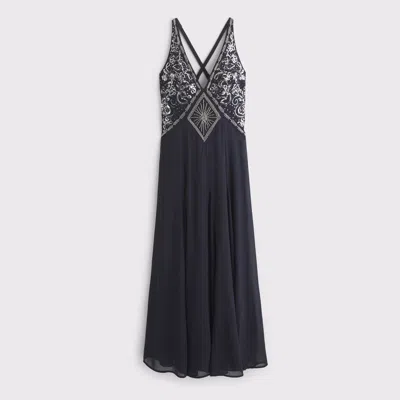 Abercrombie & Fitch Beaded Plunge Maxi Dress In Black