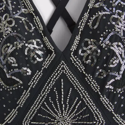 Abercrombie & Fitch Beaded Plunge Maxi Dress In Black