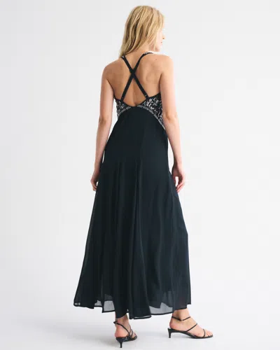 Abercrombie & Fitch Beaded Plunge Maxi Dress In Black